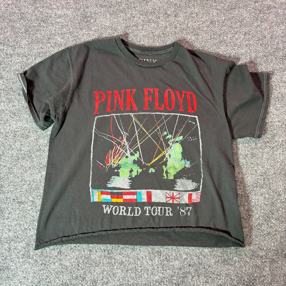 Pink Floyd World Tour 87 T Shirt Womens S Grey Cropped Band Tee